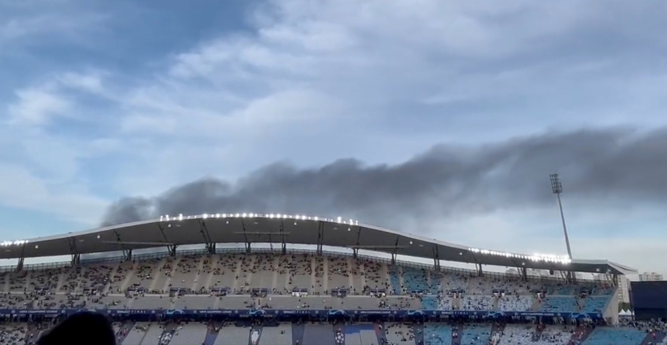 Champions League final stadium engulfed in black smoke as huge fire breaks out in Istanbul hours before kick off