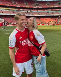 Martin Odegaard goes public with girlfriend Helene Spilling with stunning dancer pictured licking Arsenal star’s face