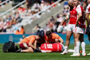 Hull KR star rushed to hospital after he is stretchered off in neck brace as sickening collision leaves him motionless