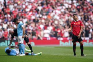 Man Utd star Casemiro escapes red card for horror stamp on Akanji in FA Cup final leaving Man City fans raging