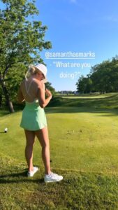 Paige Spiranac checks out her boobs in revealing outfit on golf course leaving friend baffled