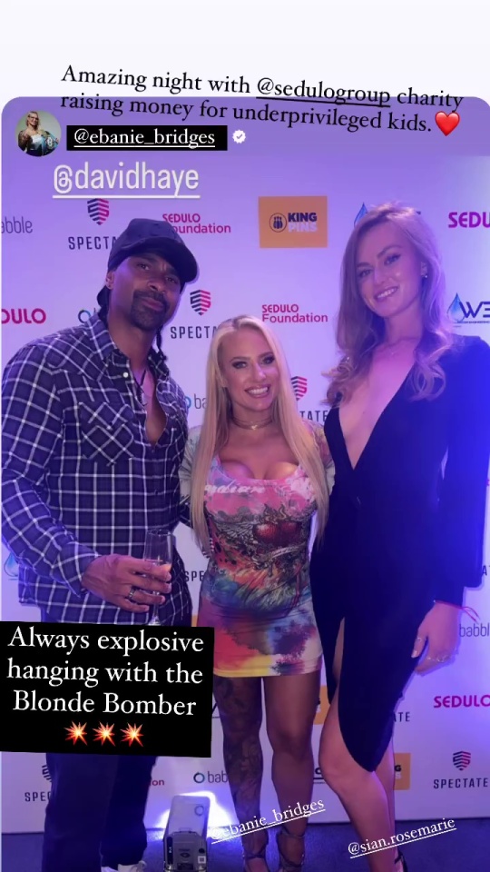 David Haye’s girlfriend Sian Osborne joins no bra club as they pose with boxing beauty Ebanie Bridges on red carpet