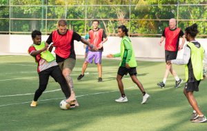 Man City star Ederson keeps fit in the Maldives playing barefoot on ‘world’s most stunning pitch’ with hotel guests