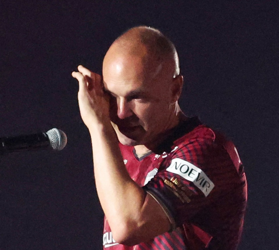 Barcelona legend Andres Iniesta breaks down in tears after final appearance for Vissel Kobe as he makes retirement hint