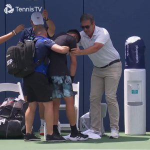 Tennis star Yibing Wu COLLAPSES in shocking scenes as he’s forced to retire just weeks after horror moment at Wimbledon