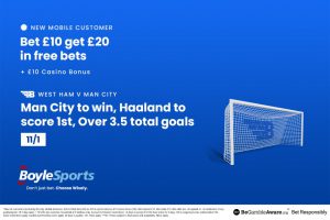 Man City vs West Ham: Get £20 free bets and £10 casino bonus with BoyleSports plus Erling Haaland price boost