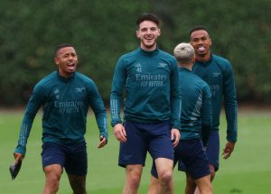 Arsenal star Declan Rice mocked after being spotted awkwardly ‘playing up to cameras’ in Champions League training