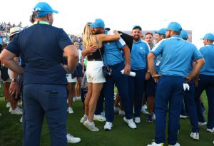 Ryder Cup hero Jon Rahm gets kiss from Wag Kelley Cahill as he fires Europe to huge lead