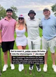 Paige Spiranac puts on busty display in short white dress as she works up a storm on the golf course