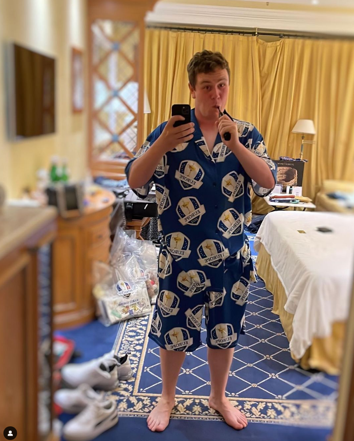 Ryder Cup star MacIntyre shows off wacky pyjamas in hotel room but eagle-eyed fans more focused on object in background