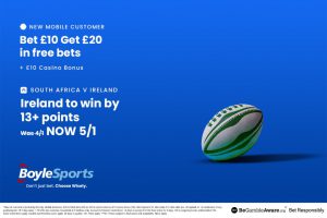 South Africa vs Ireland: Get £20 in free bets and £10 casino bonus with BoyleSports, plus Rugby World Cup special