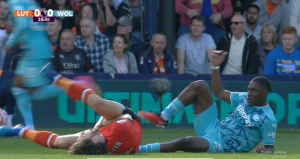 Wolves new boy Jean-Ricner Bellegarde handed red card for kicking Luton’s Tom Lockyer in groin