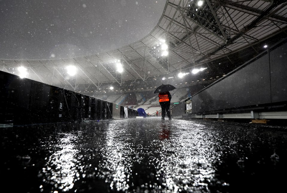 West Ham’s London Stadium hit by torrential flooding with bars left completely swamped during European fixture