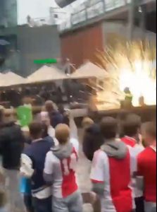 Shocking moment riot police dodge EXPLOSION as Ajax and Marseille fans clash before Europa League match