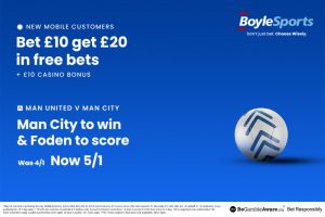 Man Utd vs Man City: Get £20 in free bets and £10 casino bonus with BoyleSports, plus 5/1 Phil Foden offer