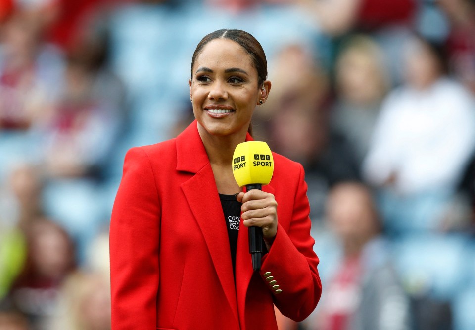 Alex Scott stuns in bold red jacket for WSL opener between Aston Villa and Man Utd on BBC with fans ‘loving’ it