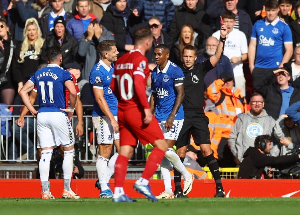 Everton’s Ashley Young SENT OFF in first half against Liverpool as fixture keeps up Premier League red-card record