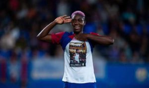 WATCH: Oshoala scores brace for Barcelona, dedicates goal to Mohbad