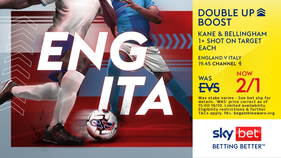 England vs Italy: Get Harry Kane and Jude Bellingham 1+ shot on target each at 2/1 with Sky Bet, plus £30 in free bets