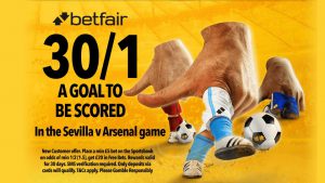 Sevilla vs Arsenal: Get 30/1 for a goal to be scored in Tuesday’s Champions League clash with Betfair