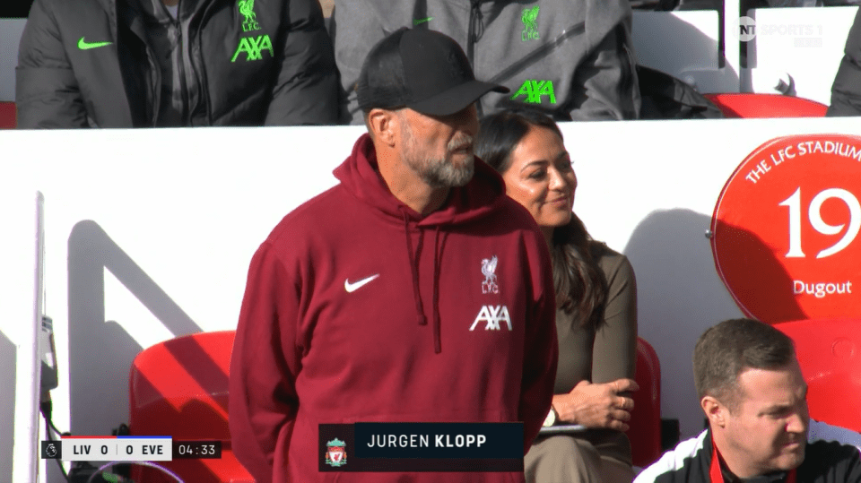 Fans baffled as TNT Sports presenter Jules Breach is spotted ‘on Liverpool bench’ during Merseyside derby