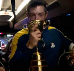 Inside Team Europe’s Ryder Cup celebrations as bleary-eyed McIlroy swigs from trophy and Hatton is last man standing