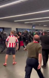 Riot police forced to intervene as shocking mass brawl erupts in VIP section at Champions League clash