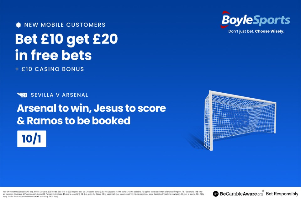 Sevilla vs Arsenal: Get £20 in free bets and £10 casino bonus with BoyleSports, plus 10/1 price boost