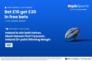 Rugby World Cup 2023 – Ireland vs Scotland: Get £20 in free bets and £10 casino bonus with BoyleSports, 10/1 price boost