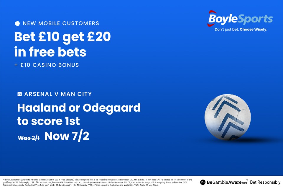 Arsenal vs Man City: Get £20 in free bets and £10 bonus with BoyleSports, plus Haaland/Odegaard price boost