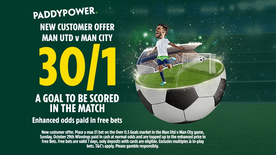 Man Utd vs Man City offer: Get 30/1 for a goal to be scored in Manchester derby with Paddy Power