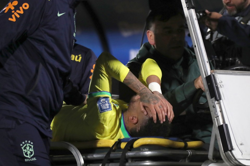 Neymar is carted off the pitch in TEARS after serious-looking knee injury in Brazil’s World Cup qualifying defeat