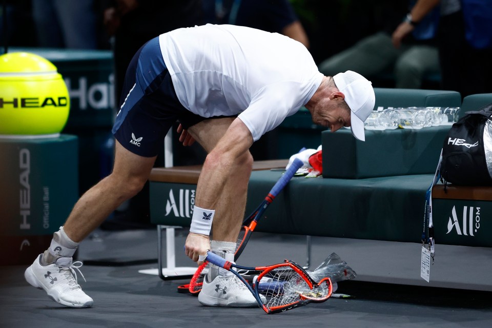 Furious Andy Murray smashes racket in epic meltdown after falling to heartbreaking defeat in Paris Masters