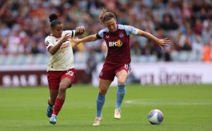 Aston Villa women’s captain explains decision to wear controversial ‘wet-look’ kit live on BBC in WSL opener