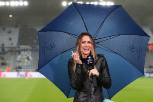 Laura Woods forced to clarify picture as she poses under umbrella during TNT Sports coverage of Champions League