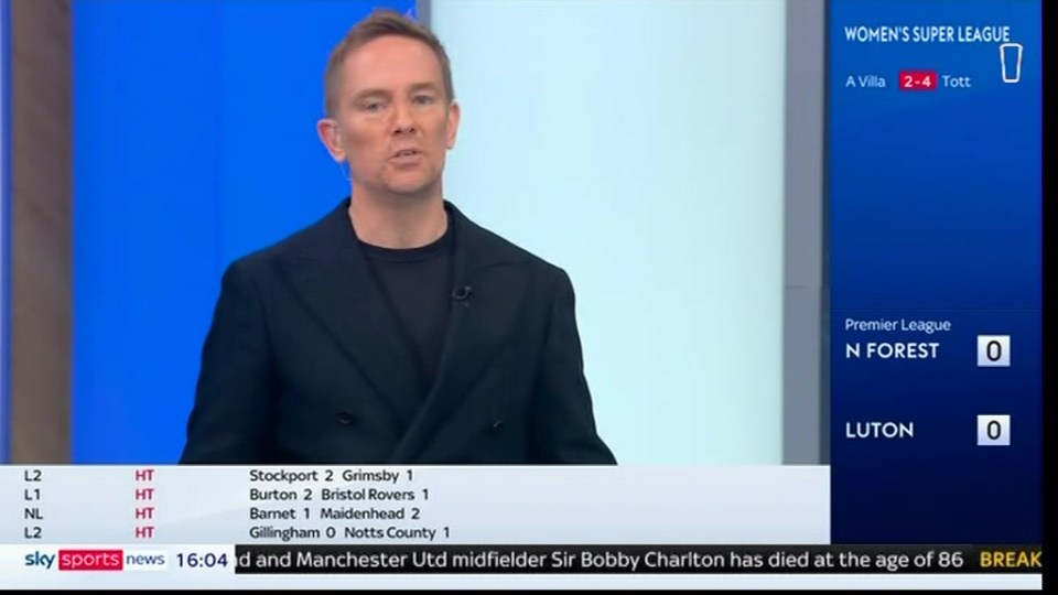 Simon Thomas chokes back tears on live TV as Sky Sports presenter announces Sir Bobby Charlton’s death