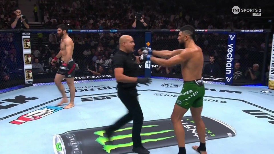 Watch UFC star SHOVE ref after he stops fight with Dana White forced to intervene as fans rage ‘he needs to go to jail’