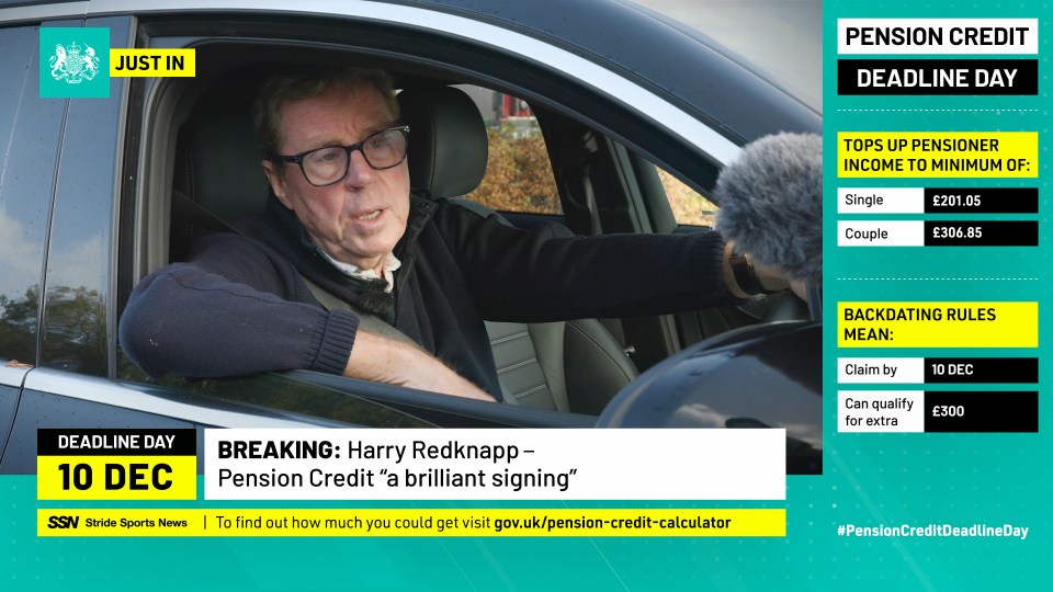 Football legend Harry Redknapp calls on pensioners to apply for cash boost