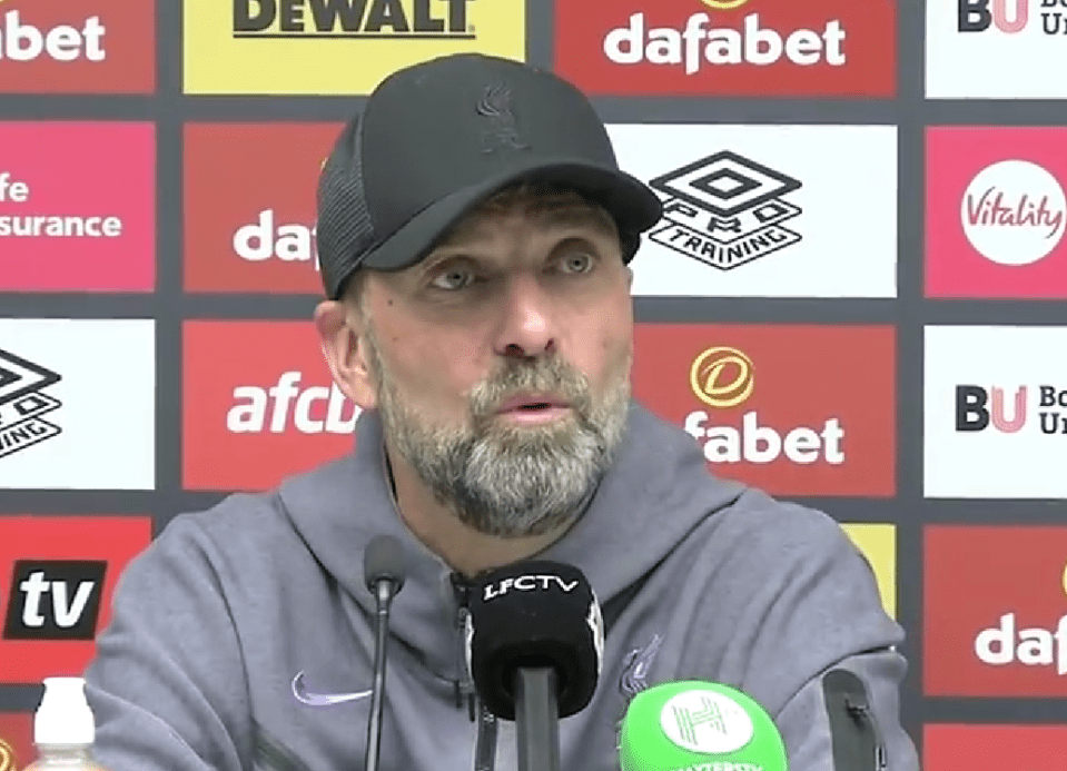 Jurgen Klopp’s cheeky reaction to Man Utd’s Carabao Cup thrashing caught on camera as he fails to hide his bemusement