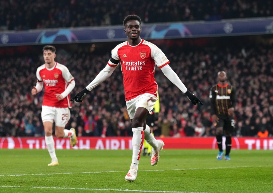 Bukayo Saka joins elite Champions League club with Karim Benzema and Luis Suarez after shining for Arsenal against Lens