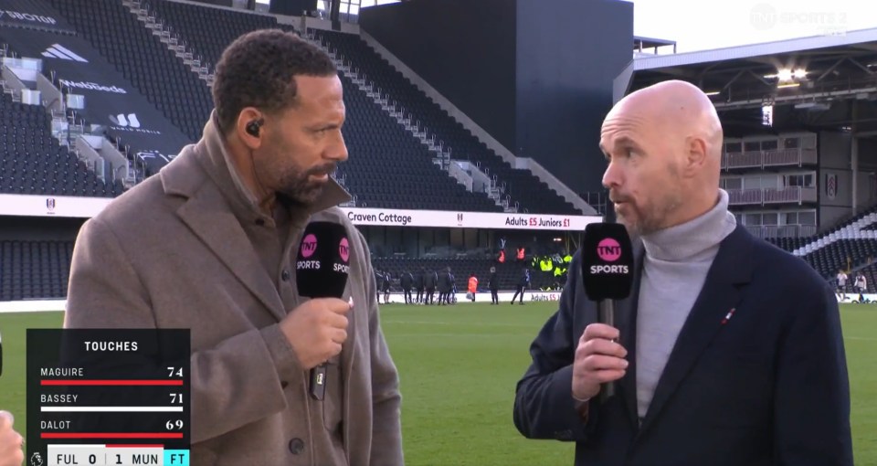 Man Utd boss Erik ten Hag shuts down Rio Ferdinand in tense interview after Bruno Fernandes’ late winner against Fulham