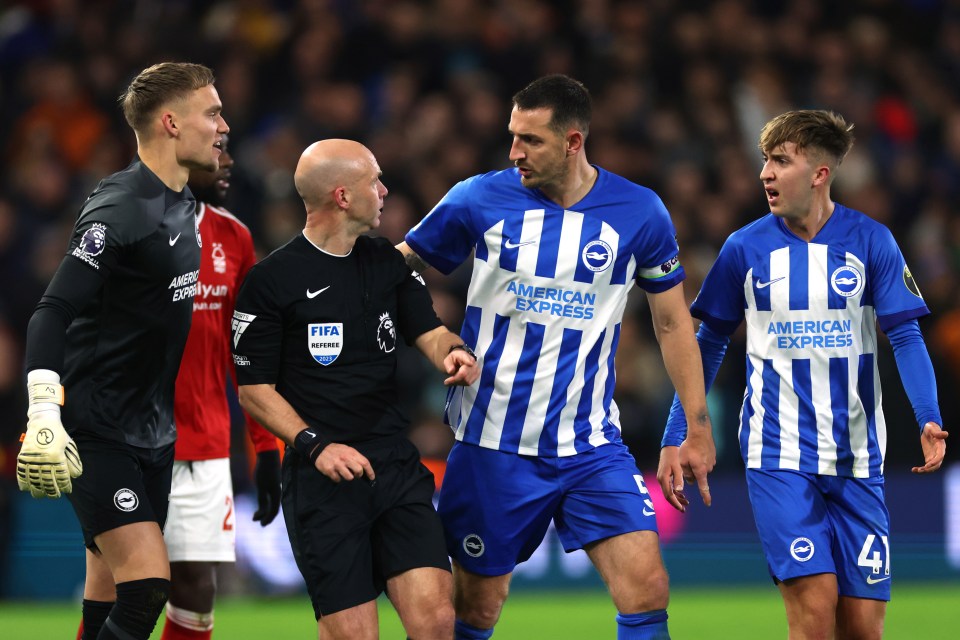 England star Lewis Dunk given ‘dumbest red card you can ever see’ after getting two yellow cards in 12 seconds