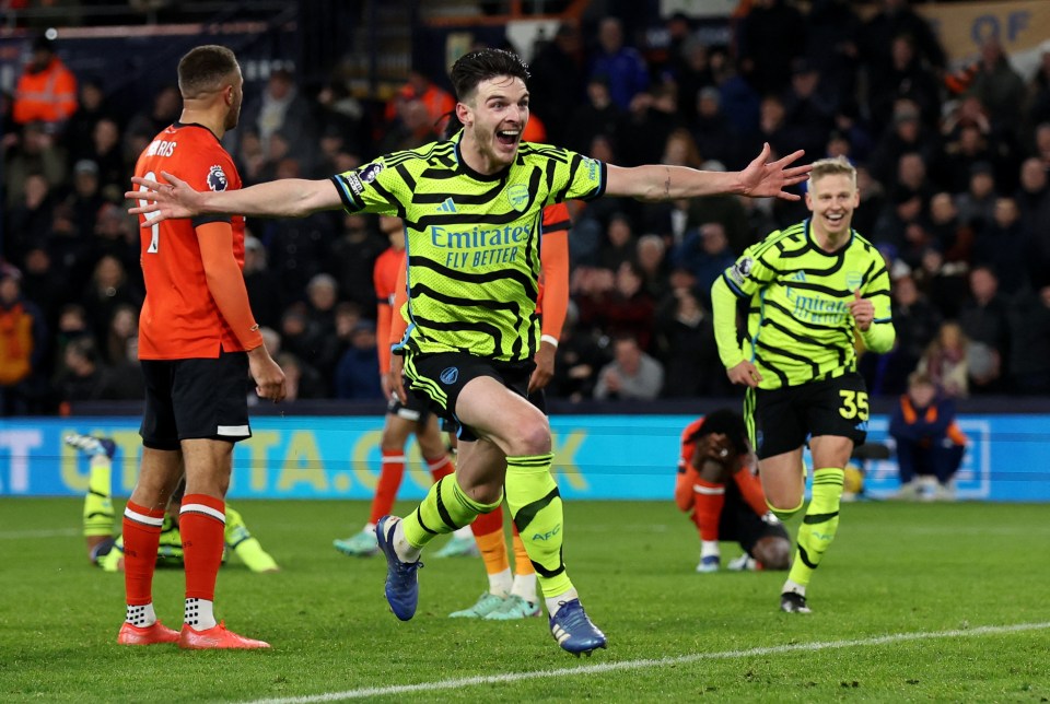 Luton 3 Arsenal 4: Declan Rice’s last-gasp header sends Gunners five points clear at top and saves Raya’s blushes