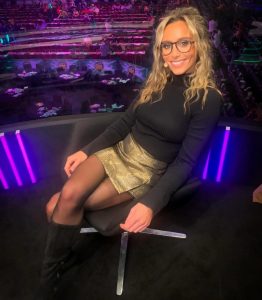 Anna Woolhouse stuns in gold skirt, tights and boots combo as fans label Sky Sports World Darts host ‘sensational’