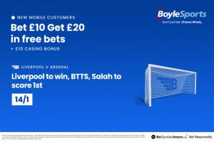 Liverpool vs Arsenal: Get £20 in free bets and £10 casino bonus with BoyleSports, plus 14/1 price boost