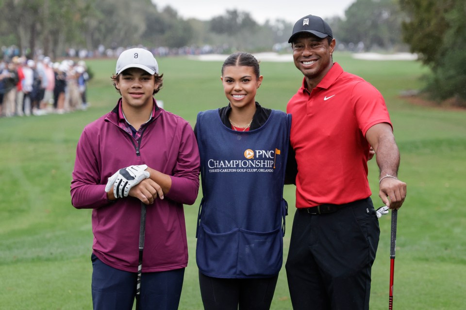 Tiger Woods’ daughter Sam, 16, caddies for dad for first time as golf icon beams at ‘priceless’ moment with son Charlie