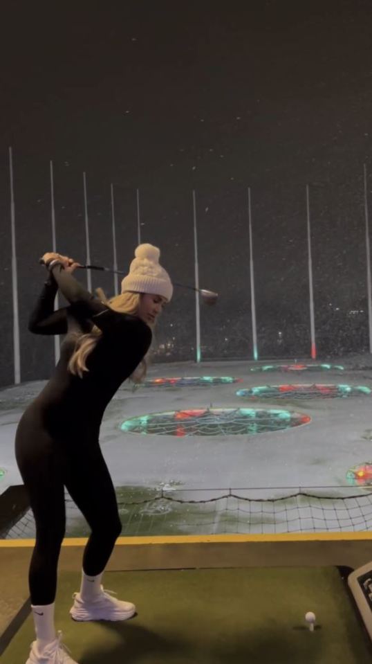 Paige Spiranac rival Karin Hart stuns in figure-hugging outfit as she crushes ball into distance during snow storm