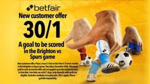 Brighton vs Tottenham odds: Get 30/1 for 1+ goal to be scored in Thursday’s Premier League clash with Betfair