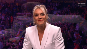 Sky Sports presenter Emma Paton dazzles in all-white outfit at World Darts Championships as adoring fans say ‘marry me’