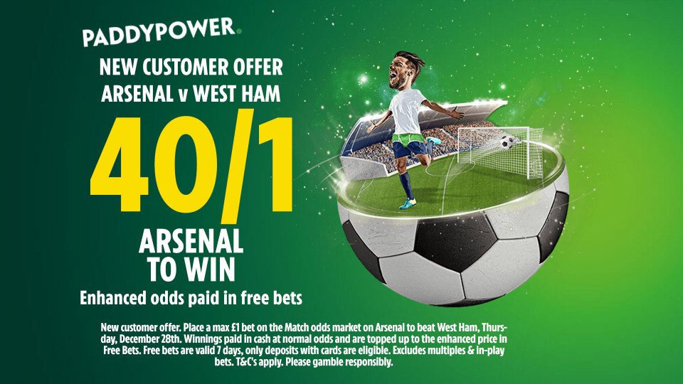 Arsenal vs West Ham odds: Get the Gunners at 40/1 to win with Paddy Power